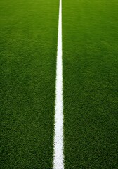 Obraz premium a green grass field with a thick white line running horizontally across the center. wallpaper, Thick horizontal white painted line is running across green grass turf in flat vector illustration