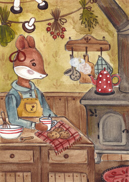 Illustration of a squirrel cooking