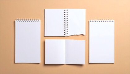 Flat lay of ripped white notebook sheets with clean edges