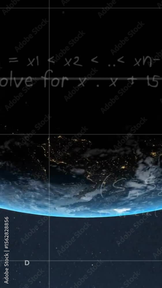 Poster Animation of mathematical data processing over globe on blue background