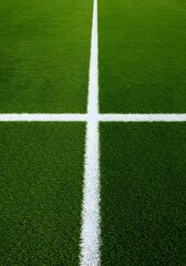 Obraz premium a green grass field with a thick white line running horizontally across the center. wallpaper, Thick horizontal white painted line is running across green grass turf in flat vector illustration