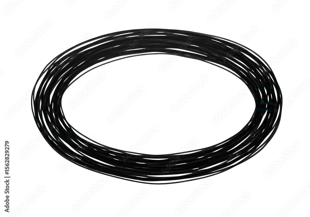 Poster a black scribble forms an oval shape isolated on transparent background