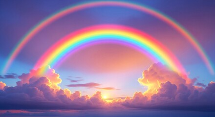 vibrant double rainbow serene sunset sky   © Ishaq