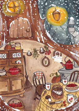 Illustration of an adorable dining room