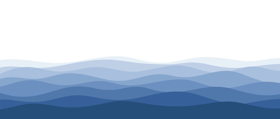 Endless shapes of blue waves of the ocean sea, abstract background drawing with a place for text, vector. Wavy background element for banner, cover, decoration, flat design, multi-layered effect