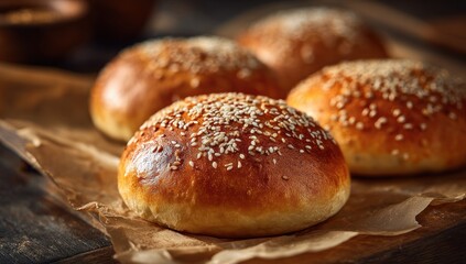 Freshly baked sesame seed buns