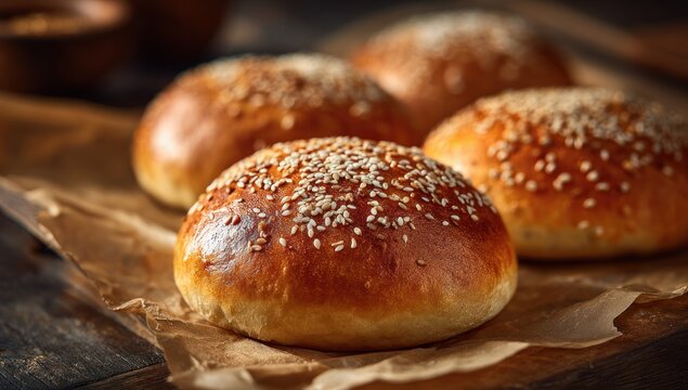 Freshly baked sesame seed buns