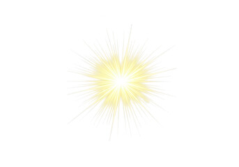 A bright yellow sunburst shines intensely, isolated on transparent background, radiating energy and warmth