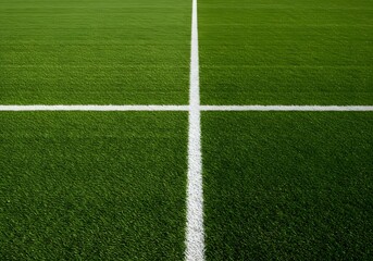 Obraz premium a well maintained green grass field with a thick white line running horizontally across the center. Thick horizontal white painted line is running across green grass turf in flat vector illustration
