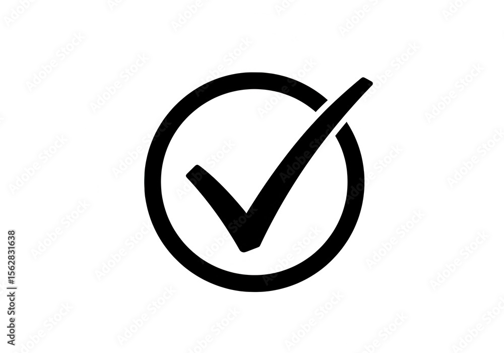 Poster a simple black check mark inside a circle is isolated on transparent background