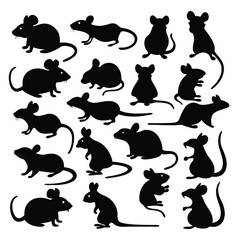 Many adorable mouse silhouettes scattered in various poses create a fun playful pattern for design projects.