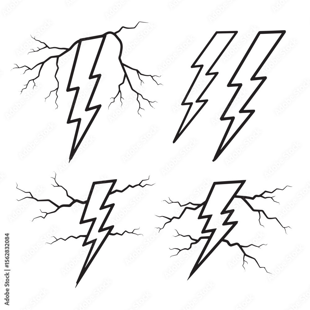 Poster black and white lightning bolt set with tree branch ornament design for various creative application