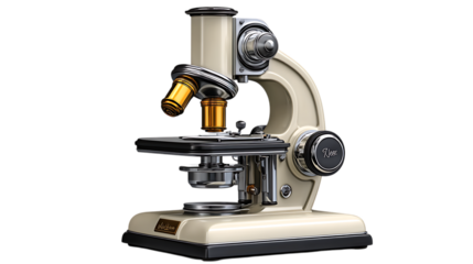 Elegant vintage microscope with cream and gold accents on a black background