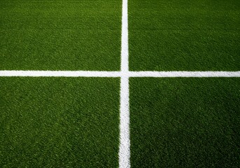 Fototapeta premium a green grass field with a thick white line running horizontally across the center. Thick horizontal white painted line is running across green grass turf in flat vector illustration, wallpaper,