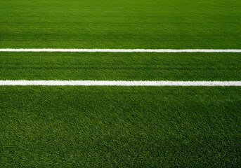 Obraz premium a green grass field with a thick white line running horizontally across the center. Thick horizontal white painted line is running across green grass turf in flat vector illustration, wallpaper,