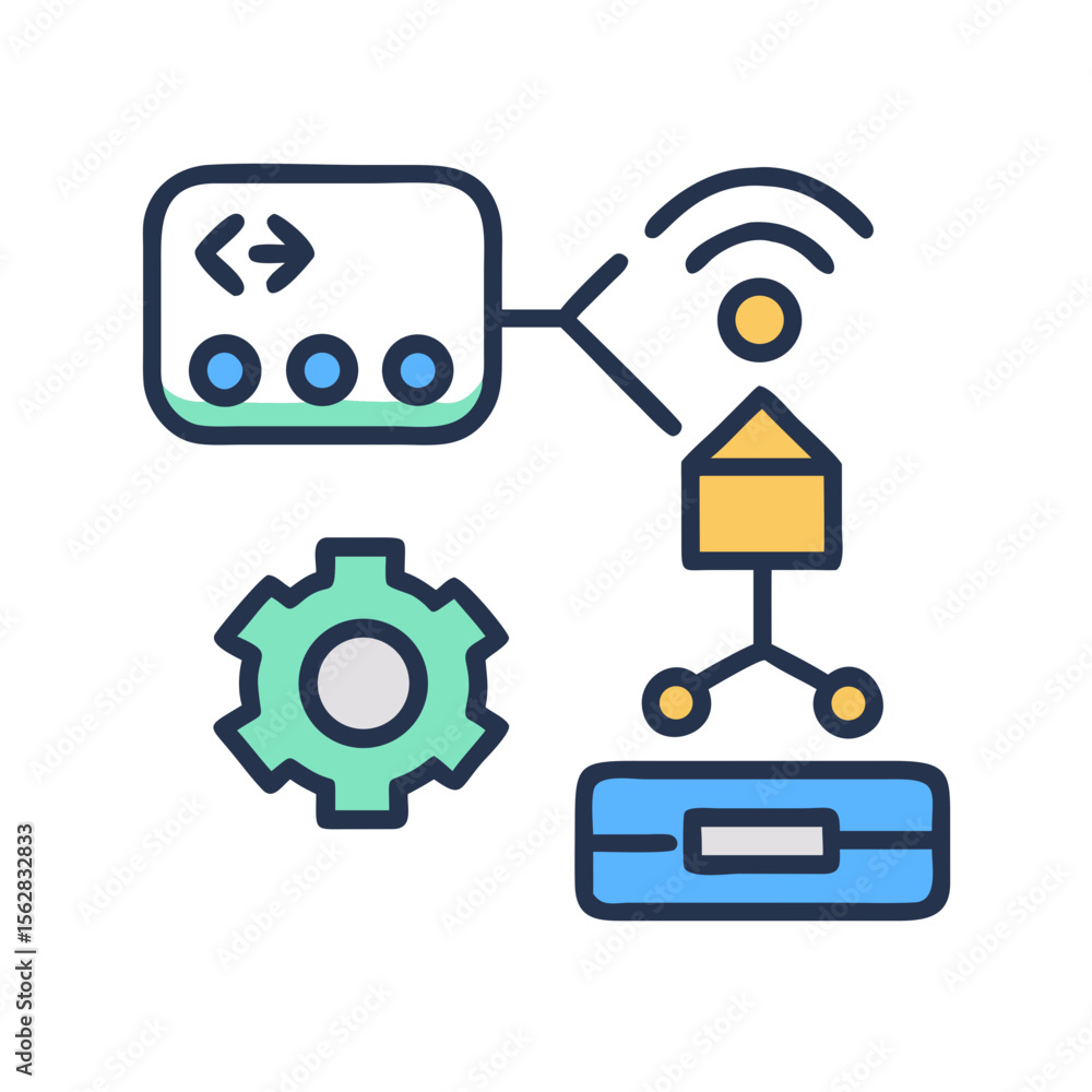 Poster network topology concept featuring router, server and configuration settings