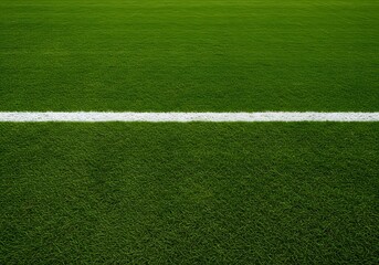 Obraz premium a well-maintained green grass field with a thick white line running horizontally across the center. wallpaper, Thick horizontal white painted line is running across green grass turf in flat vector