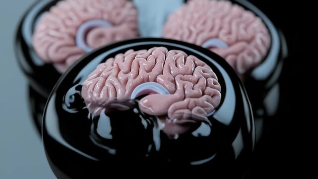 Close Up View of Realistic Brain Model Showcasing Intricate Details, Textures, and Complexity of Human Anatomy and Neural Structures.