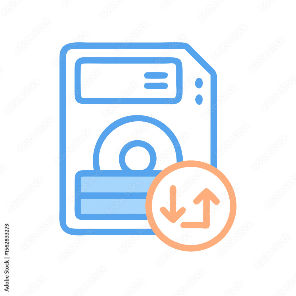 Poster floppy disk data transfer icon on black background
