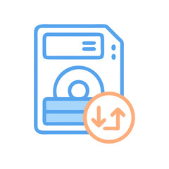 Floppy Disk Data Transfer Icon on Black Background