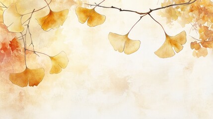 Ginkgo leaves, autumnal watercolor