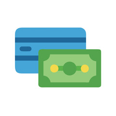 Credit card and dollar bill flat design illustration