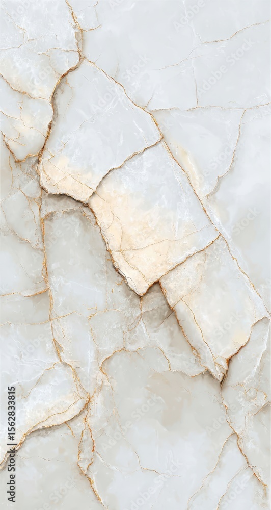 Poster Close-up of off-white stone with a network of thin, gold-toned cracks, creating a textured, veined pattern