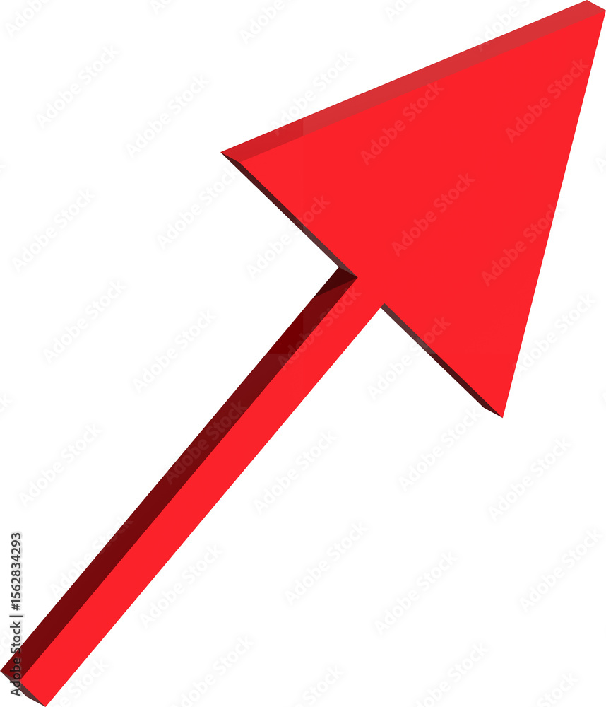 Poster bold red 3d arrow pointing upwards and to the right on a white background