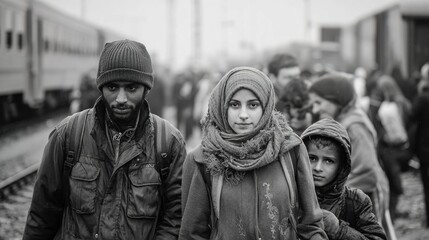 Fototapeta premium Social integration of refugees and asylum seekers, Reflecting humanitarian support, photography style. High quality