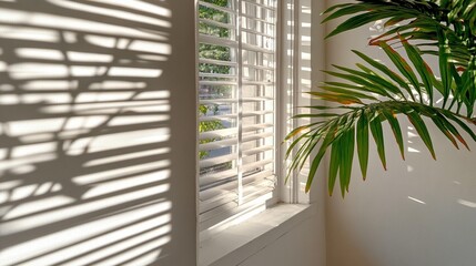 Sunlit Room, Window Shutters, Plant Shadows