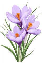 Naklejka premium Delicate purple crocus flowers with green grass