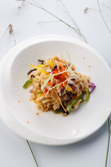 Hot plate spicy scallop skirt on white porcelain plate