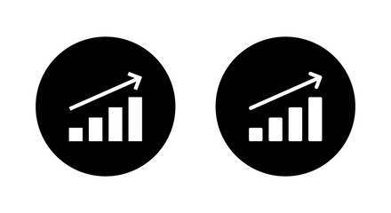 Growth bar chart with upward trend arrow icon. Increase, success, and financial rise symbol inside black circle
