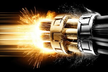 High-speed, technological cable fracturing with bright sparks and dynamic motion blur