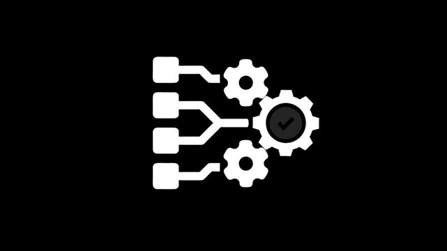 Data process integration and system optimization symbol on black background