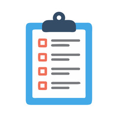 Blue clipboard with checklist items on black background visual