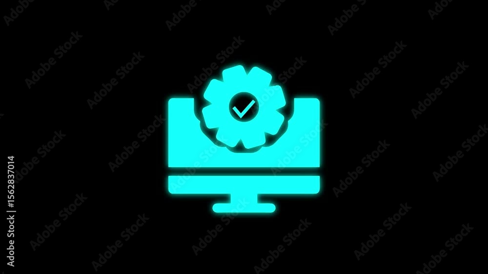 Aufkleber computer screen icon with settings cogwheel and check mark on black background
