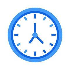 Blue clock illustration with round face and moving hands