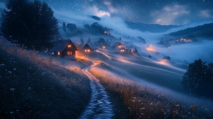 Nightfall Village: Misty Mountain Path