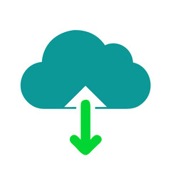 Teal cloud with green download arrow against black background