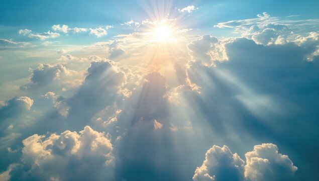 High-altitude view of a sunlit sky filled with clouds
