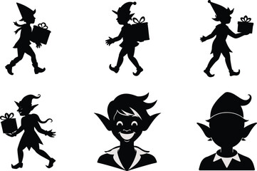 elf carrying present silhouette on white background
