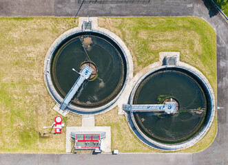 Aerial View of Circular Wastewater Treatment Tanks