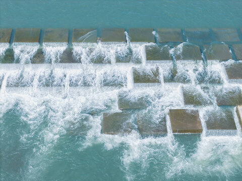 Aerial View of Concrete Wave Breakers and Tetrapods