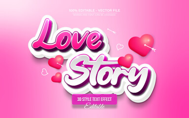 Pink love story cartoon comic 3D text effect editable