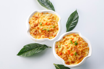 Beef and cheese baked rice in exquisite tableware