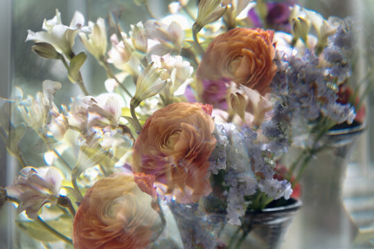 Bouquet Of Fresh Flowers In The Rays Of The Sun