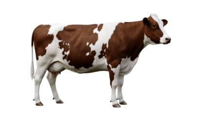 Close-up view of a brown and white cow, showcasing its unique markings and serene expression. A captivating image of farm life.