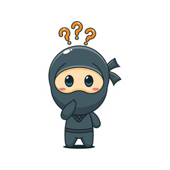 Cute ninja is confused cartoon vector illustration