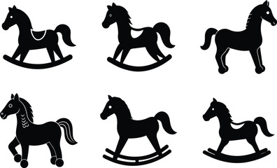 vintage rocking horse silhouette on white background
